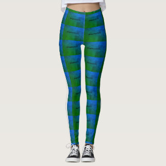 MODERN abstract draw in- white light green blue Leggings