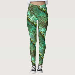 MODERN abstract drawing-green-brown-yellow-mosaic Leggings