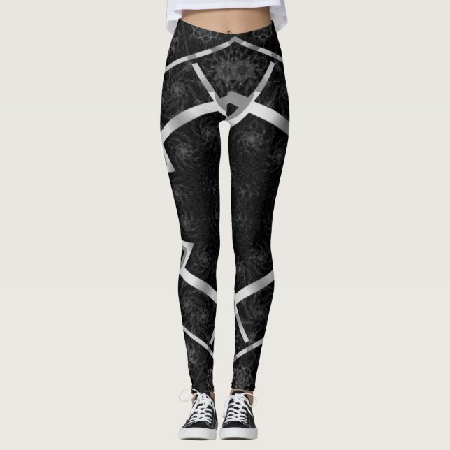 MODERN abstract drawing in-black-grey-mosaic Leggings (Front)