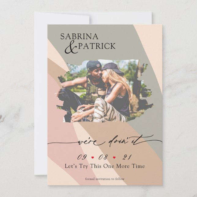 Modern Abstract Dusty Rose Sage Green Photo Save The Date (Front)