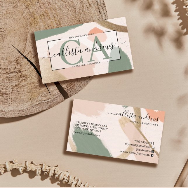 Modern Abstract Earth Tones Gold Signature Script Business Card (Creator Uploaded)