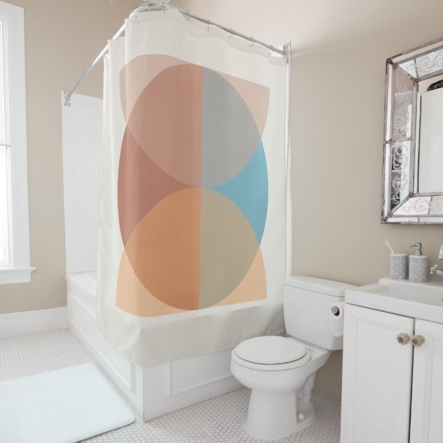 Modern Abstract Earthy Tones Geometric Watercolor Shower Curtain (In Situ)