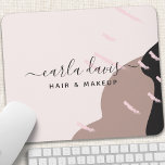 Modern Abstract Elegant Chic Makeup Artist Mouse Pad<br><div class="desc">Modern Abstract Elegant Chic Makeup Artist Mouse Pad. This design features black,  dusty rose and pink abstract elements with a signature script font style. Perfect for makeup artists,  stylists,  salon owners,  cosmetologists and more!</div>