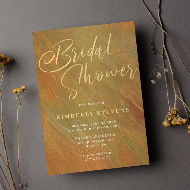 Modern abstract elegant gold script bridal shower invitation (Creator Uploaded)