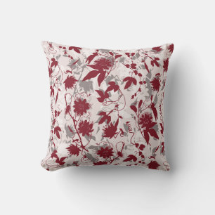 Modern Abstract Elegant Gray Burgundy Floral  Cushion