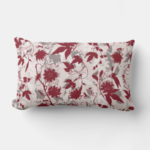 Modern Abstract Elegant Gray Burgundy Floral Lumbar Cushion