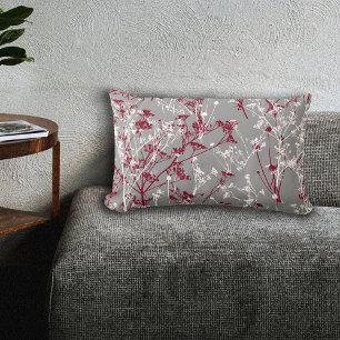 Modern Abstract Elegant Wildflowers Grey Burgundy Lumbar Cushion