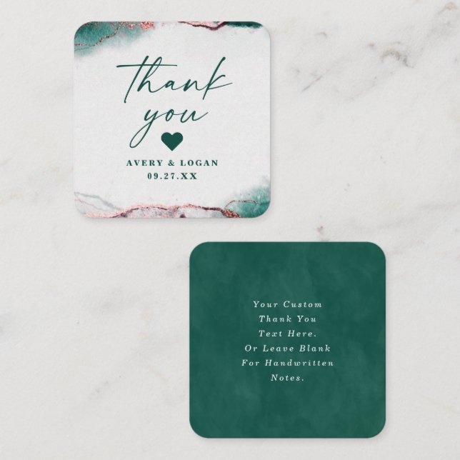 Modern Abstract Emerald Green Wedding Thank You Card (Front/Back)