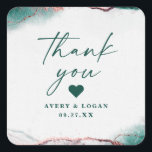 Modern Abstract Emerald Green Wedding Thank You Square Sticker<br><div class="desc">Modern Abstract Ethereal Watercolor Emerald Green Thank You Stickers. This modern design is beautify hand-painted with rich colours that are perfect for Winter or fall. Shown in the Emerald Wedding Colour Palette colorway of: Dark Emerald Green, Mauve Purple, Sangria Dark Plum, Rose Gold, and Raindrop Blue Green. With faux Gold...</div>