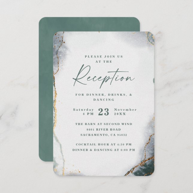 Modern Abstract Eucalyptus Green Wedding Reception Enclosure Card (Front/Back)