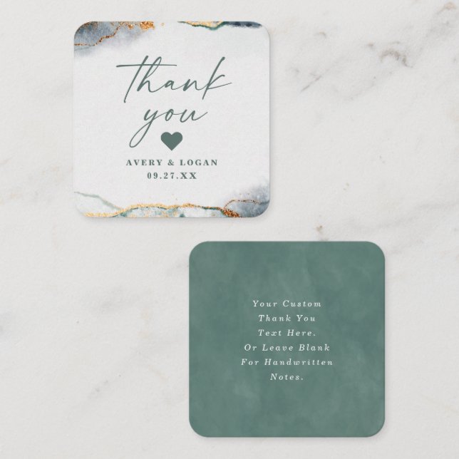 Modern Abstract Eucalyptus Green Wedding Thank You Card (Front/Back)