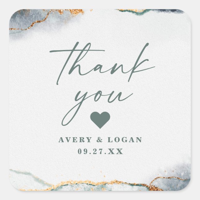 Modern Abstract Eucalyptus Green Wedding Thank You Square Sticker (Front)
