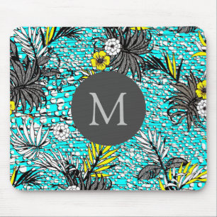 Modern Abstract Exotic Floral Art Monogram Mouse Pad