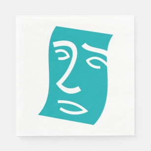 Modern Abstract Face Line Art Teal Napkin