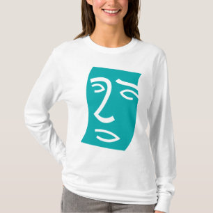 Modern Abstract Face Line Art Teal T-Shirt