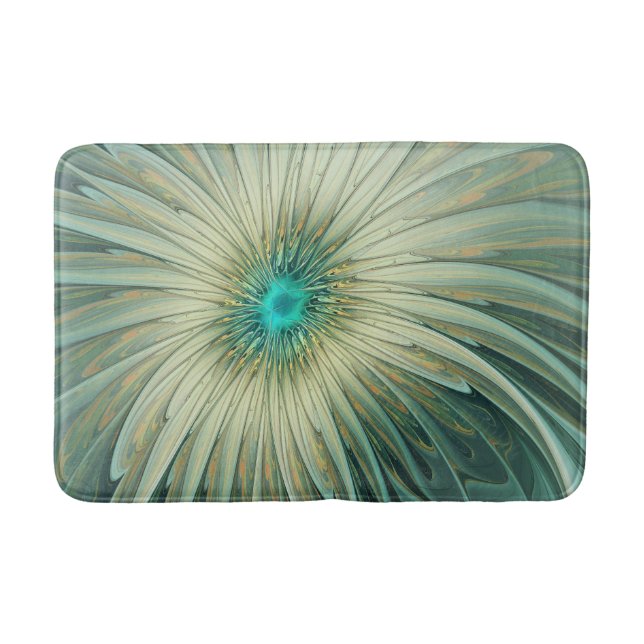 Modern Abstract Fantasy Flower Turquoise Wheat Bath Mat (Front)