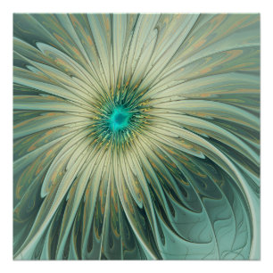 Modern Abstract Fantasy Flower Turquoise Wheat Poster