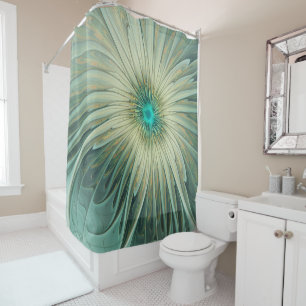 Modern Abstract Fantasy Flower Turquoise Wheat Shower Curtain