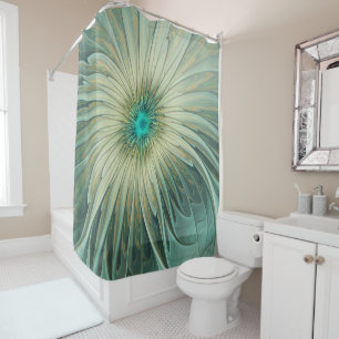 Modern Abstract Fantasy Flower Turquoise Wheat Shower Curtain