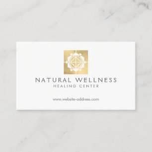 Modern Abstract Faux Gold Floral Logo Wellness Business Card