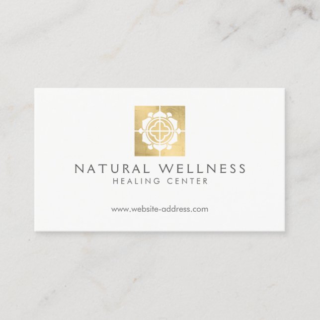 Modern Abstract Faux Gold Floral Logo Wellness Business Card (Front)
