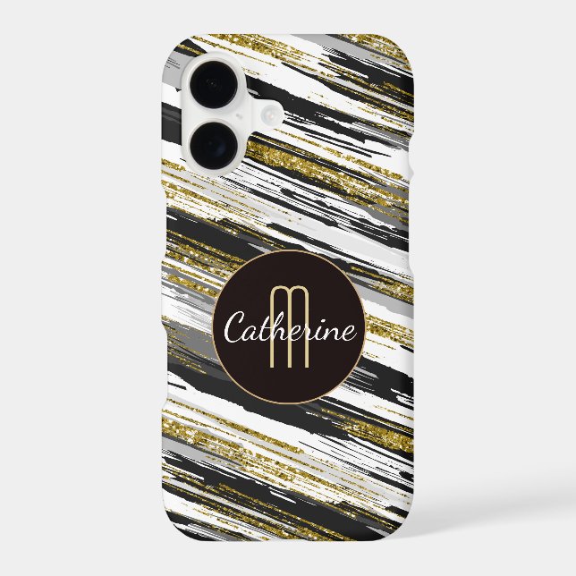 Modern Abstract Faux Gold Glitter Monogram (Back)