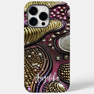 Modern Abstract Faux Leather Lines Customised Case-Mate iPhone 14 Pro Max Case