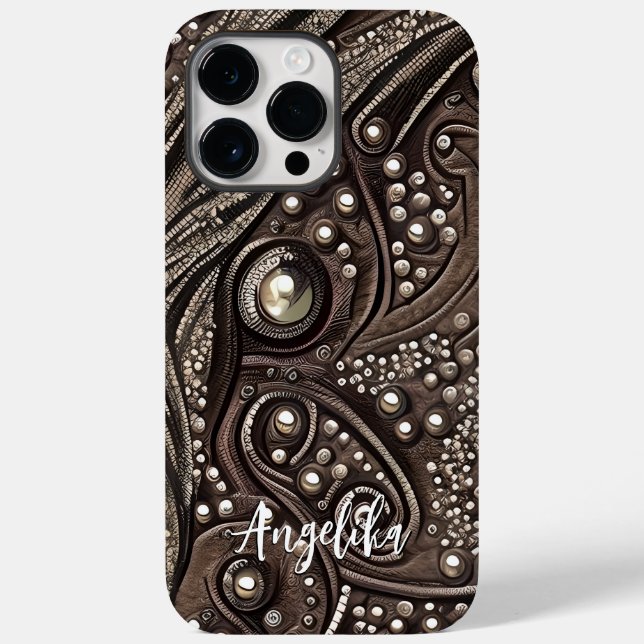 Modern Abstract Faux Leather Style Custom Name Case-Mate iPhone Case (Back)