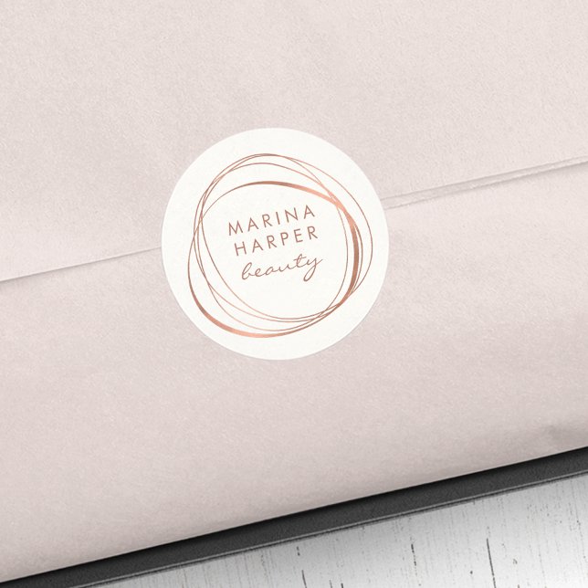 Modern Abstract Faux Rose Gold Logo Classic Round Sticker (Creator Uploaded)