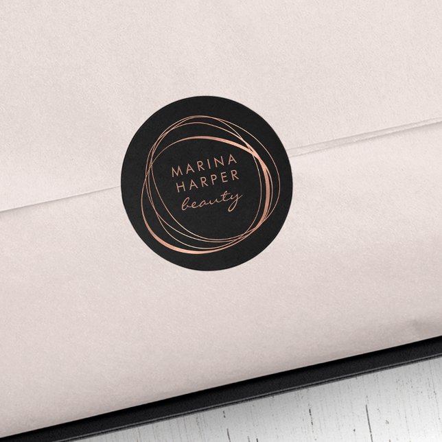 Modern Abstract Faux Rose Gold Logo Classic Round Sticker (Creator Uploaded)
