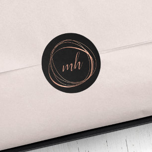 Modern Abstract Faux Rose Gold Monogram Logo Classic Round Sticker