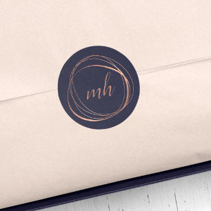 Modern Abstract Faux Rose Gold Monogram Logo Classic Round Sticker