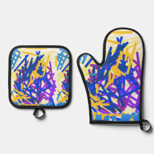 Modern Abstract Festive Paint Splash Oven Mitt & Pot Holder Set