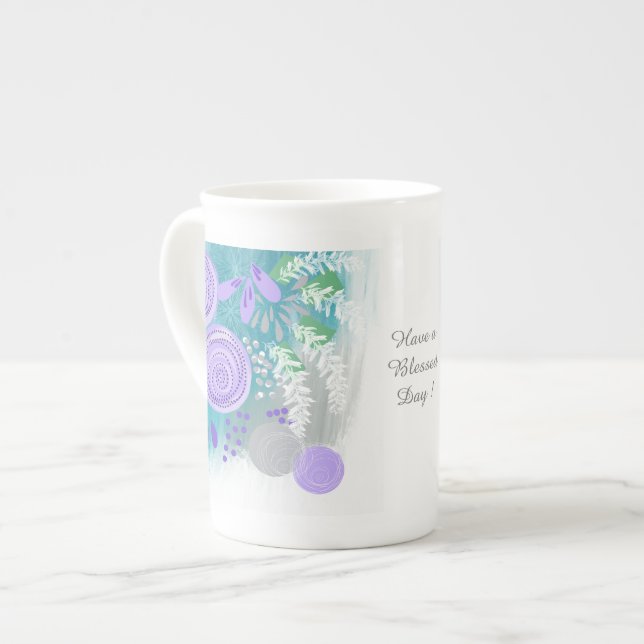 Modern Abstract Floral Bone China Mug (Front Left)