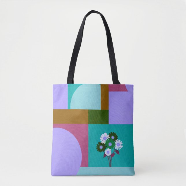 Modern Abstract Floral Colour Block Tote Bag (Front)