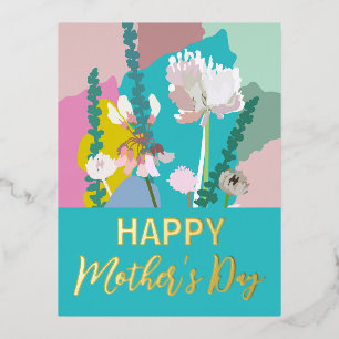 Modern Abstract Floral Happy Mother’s Day Foil Holiday Postcard