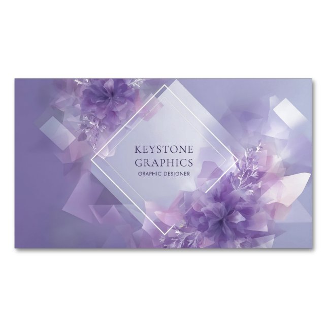 Modern Abstract Floral Lavender Geometric Magnetic Business Card (Front)