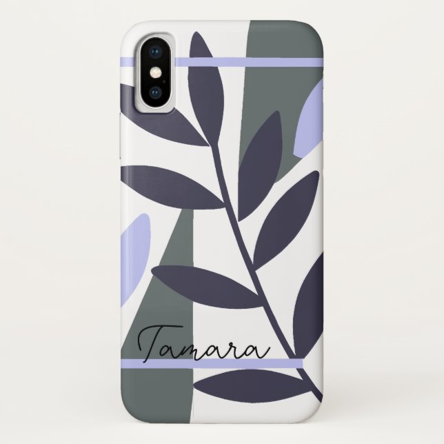 Modern Abstract Floral Leaf Pattern Name Case-Mate iPhone Case (Back)