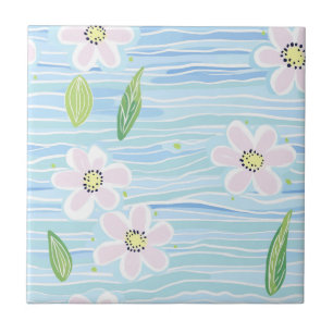 Modern Abstract Floral Line Pattern (10) Ceramic Tile