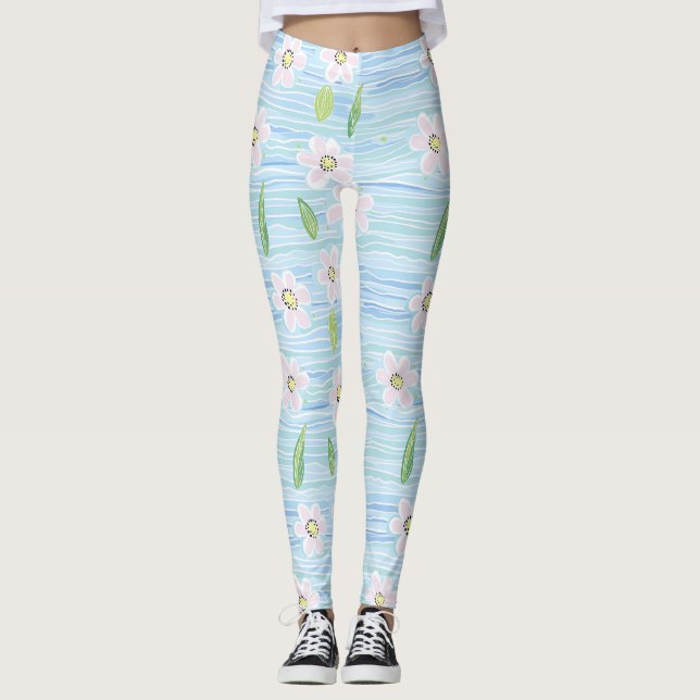 Modern Abstract Floral Line Pattern (10) Leggings (Front)