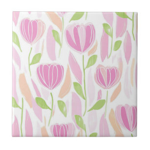 Modern Abstract Floral Line Pattern (1) Ceramic Tile