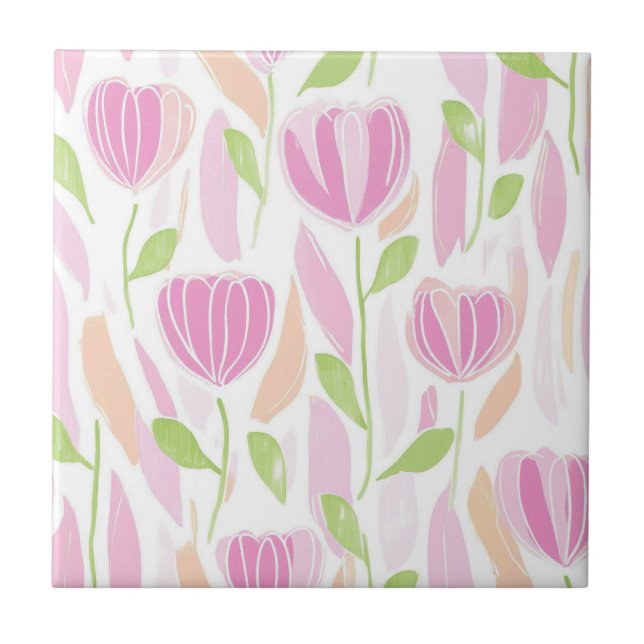 Modern Abstract Floral Line Pattern (1) Ceramic Tile (Front)