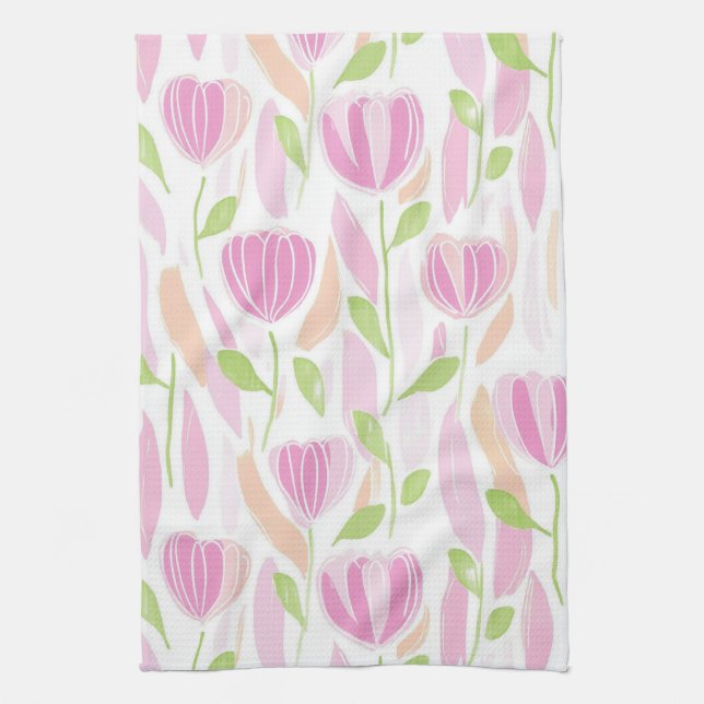 Modern Abstract Floral Line Pattern (1) Tea Towel (Vertical)