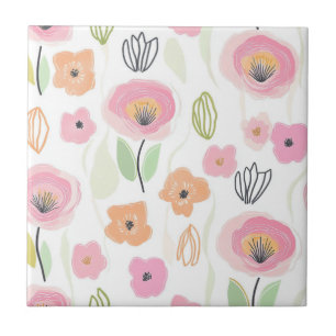 Modern Abstract Floral Line Pattern (2) Ceramic Tile