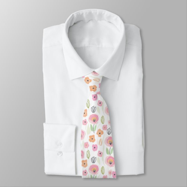 Modern Abstract Floral Line Pattern (2) Tie (Tied)