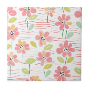 Modern Abstract Floral Line Pattern (3) Ceramic Tile