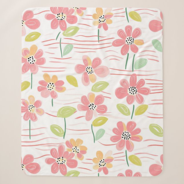 Modern Abstract Floral Line Pattern (3) Sherpa Blanket (Front)