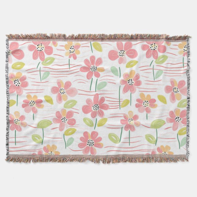 Modern Abstract Floral Line Pattern (3) Throw Blanket (Front)