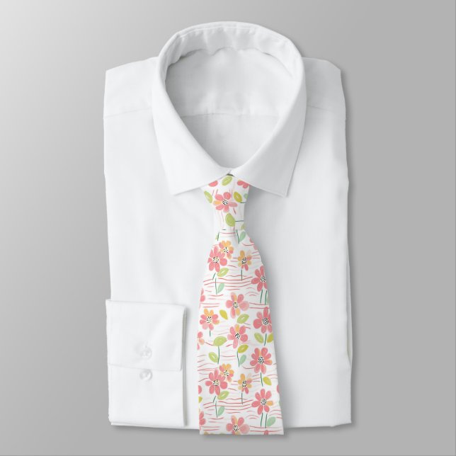 Modern Abstract Floral Line Pattern (3) Tie (Tied)