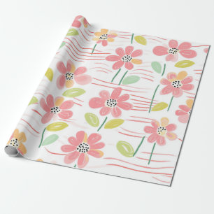 Modern Abstract Floral Line Pattern (3) Wrapping Paper